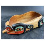 Tlingit cedar potlatch bowl made in Alaska signed