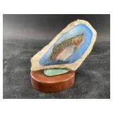 Michael Scott polychrome scrimshaw of a leaping sa
