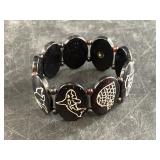 Scrimshawed resin tile stretch bracelet with beade