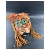 Older Tlingit style wall hanging mask with cedar t