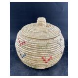 Lot of 2:  an old Athabaskan cedar basket  bearing