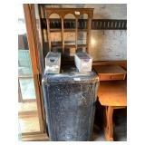 Lot with cds, wall display, and Antique Steamer Tr