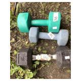 Lot of Three Dumbells, 5, 15lbs.