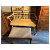 Antique Wooden Bench with a footstool. Bench is 35