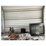 Shelf Lot Including GMC Cap Wall Clock, Cofee Grin
