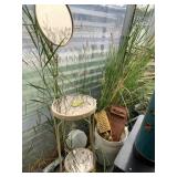 Lot with Metal Pedestal mirror Chair, and a Bucket