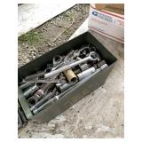 Ammo Can Full of Mixed tools, including open wrenc