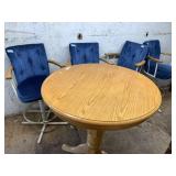Wooden Oak Roundtable with Four Matching Metal Cha