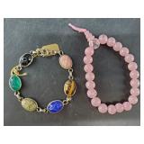 2 Natural stone bracelets: 1 with various stones,