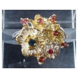 Sterling silver, sapphire and garnet size 6 1/2