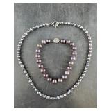 Dark fresh water pearl necklace and bracelet