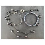 Fresh water black pearl necklace and 2 bracelets