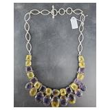 Sterling silver necklace with purple and yellow st