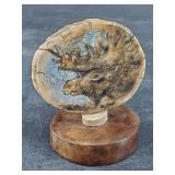Michael Scott scrimshawed antler on wood base,   2