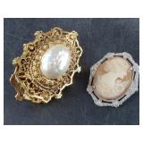 Vintage costume jewelry including a cameo brooch