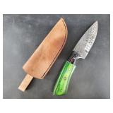 Fixed bladed Damascus knife 8.5" long, leather she