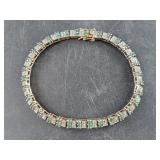 Sterling silver and emerald tennis bracelet, total