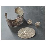 Sterling silver jewelry set with cuff bracelet, br