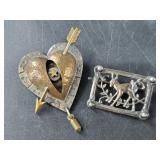 Pair of sterling silver brooches