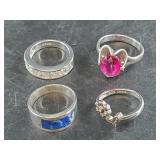 4 Sterling silver rings: sizes 7, 5, 5, 3