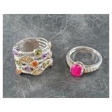 Pair of sterling silver rings, size 7 and 8