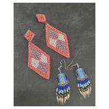 2 Pairs of hand beaded earrings