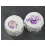 2 Cannisters of cut and polished amethysts, over 1
