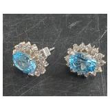 Pair of sterling silver, sapphire, aquamarine earr
