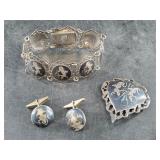 Vintage sterling silver Siamese jewelry set, 47 gr