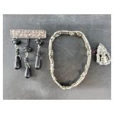 Vintage brooch, clasps and bracelet