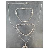 Sterling silver jewelry: 2 bracelets and a necklac