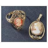 Cameo pendant gold filled, and ring size 9
