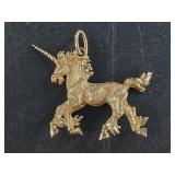 14kt Gold unicorn pendant, highly detailed, total