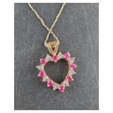 14kt Gold necklace, pendant has ruby and diamond,