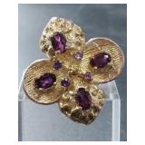 Sterling silver, garnet and amethyst ring size 7 1
