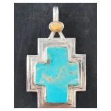 Vintage pawn style turquoise pendant, signed by ar