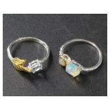 Pair of sterling silver rings, 1 with opal size 6