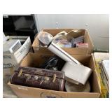 Lot of two boxes, Pyrex bowls, DVDs, etc.