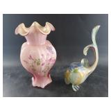 Hand painted glass vases, 1 is Fenton
