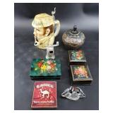 Assorted household dï¿½cor with enameled boxes