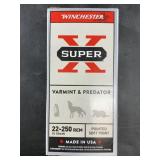 Twenty round box of 22-250  Remington 55 grain NO