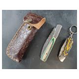 2 Damascus bladed folding knives