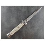 Italian made stiletto knife with white scales, tra