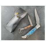 Lot of 2: Small folding Damascus key ring knife an