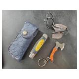 Lot of 2: folding Damascus bladed knife and small