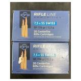 Two 20 round boxes of  7.5x55 Swiss 174 grain NO S