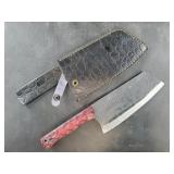 Hand forged bladed knife with multi-colored handle