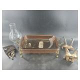Lot with a copper and amber glass vintage casserol