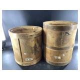 Wood hardware store barrels, tallest is 15"