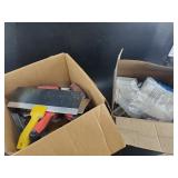 Lot with drywall tools and electrical items